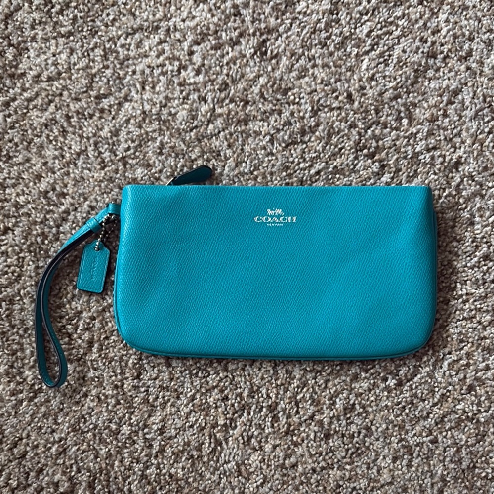Coach Blue Leather Wristlet Clutch